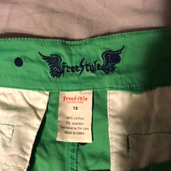 Green shorts with blue Polk a dots. - Picture 3 of 3